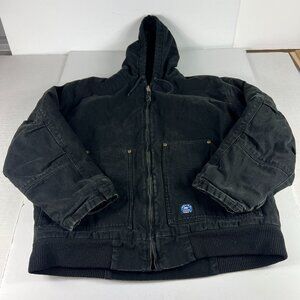 Polar King Canvas Work Jacket Large Black Faded Full Zip Fleece Lined Bomber